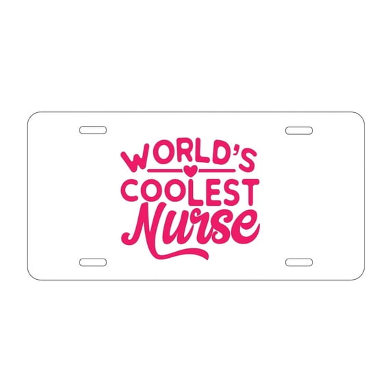 DistinctInk Custom Aluminum Vanity License Plate for Front of Car - World's Coolest Nurse - Hot Pink