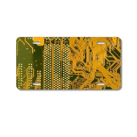 DistinctInk Custom Aluminum Vanity Front License Plate - Yellow Circuit Board - Weatherproof, Pre-Drilled Holes