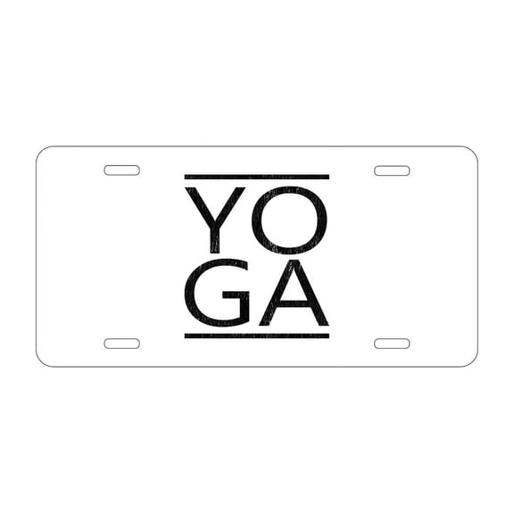DistinctInk Custom Aluminum Vanity Front License Plate - Yoga Black Word Art - Weatherproof, Pre-Drilled Holes