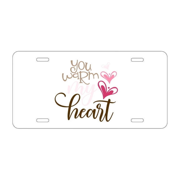 DistinctInk Custom Aluminum Vanity License Plate for Front of Car - You Warm My Heart - Coffee