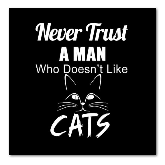 DistinctInk 10X10 Black Bumper Sticker - Never Trust Man Who Doesn't Like Cats - Weatherproof Vinyl