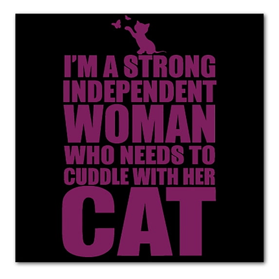 DistinctInk Custom Bumper Sticker - 10" x 10" Decorative Decal - Black Background - Strong Woman Needs to Cuddle Cat