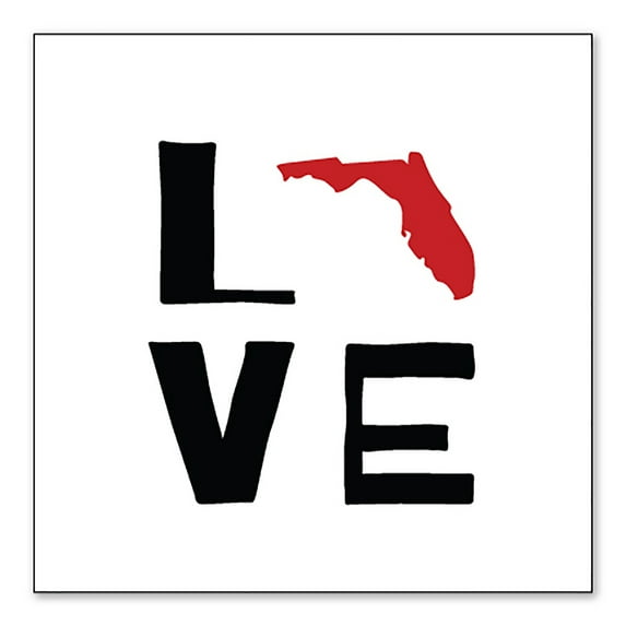 DistinctInk Custom Bumper Sticker - 10" x 10" Decorative Decal - White Background - Florida - Love Black & Red