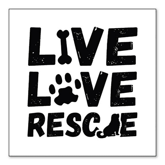 DistinctInk Custom Bumper Sticker - 10" x 10" Decorative Decal - White Background - Live Love Rescue - Dog Paw