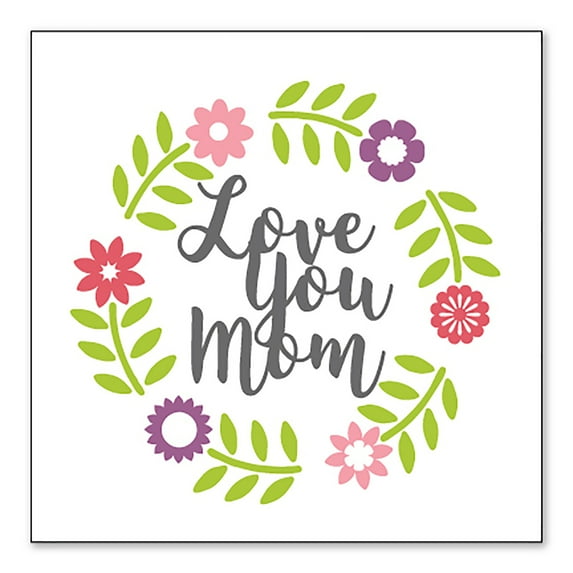 DistinctInk Custom Bumper Sticker - 10" x 10" Decorative Decal - White Background - Love You Mom - Floral Border