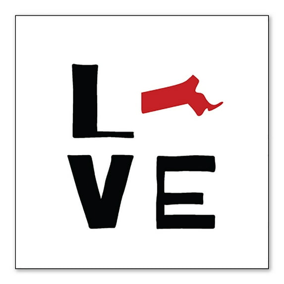DistinctInk Custom Bumper Sticker - 10" x 10" Decorative Decal - White Background - Massachusetts - Love Red & Black