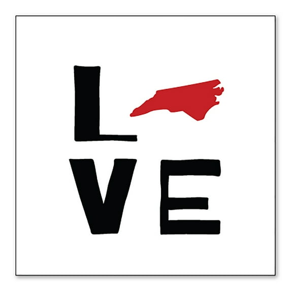 DistinctInk Custom Bumper Sticker - 10" x 10" Decorative Decal - White Background - North Carolina - Love Black & Red