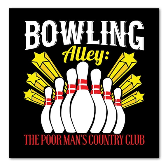 DistinctInk Custom Bumper Sticker - 3" x 3" Decorative Decal - Black Background - Bowling Alley The Poor Man's Country Club