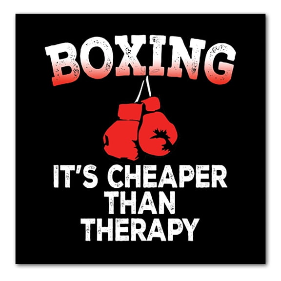 DistinctInk Custom Bumper Sticker - 3" x 3" Decorative Decal - Black Background - Boxing It's Cheaper Than Therapy