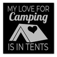 thumbnail image 1 of DistinctInk Custom Bumper Sticker - 3" x 3" Decorative Decal - Black Background - My Love For Camping is In Tents, 1 of 2