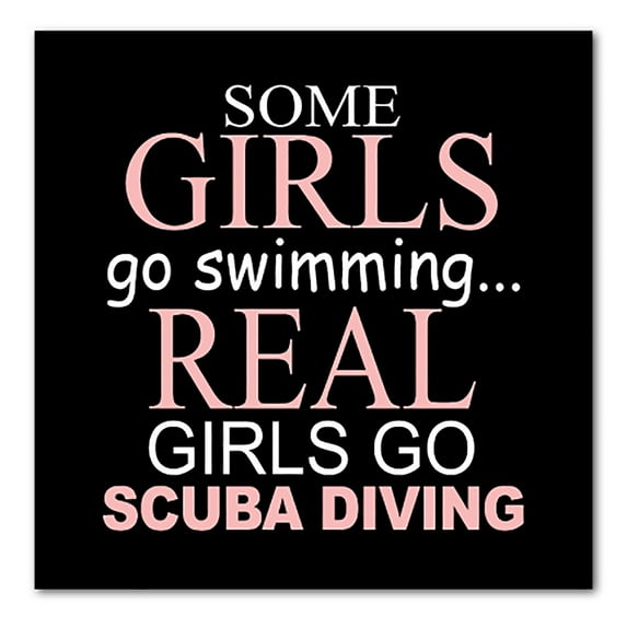 DistinctInk Custom Bumper Sticker - 3" x 3" Decorative Decal - Black Background - Real Girls Go Scuba Diving
