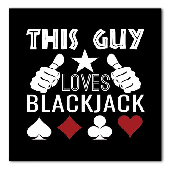 DistinctInk Custom Bumper Sticker - 3" x 3" Decorative Decal - Black Background - This Guy Loves Blackjack