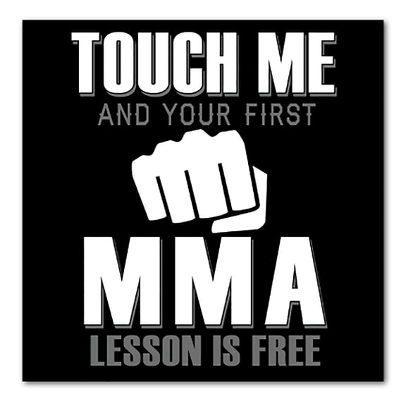 DistinctInk Custom Bumper Sticker - 3" x 3" Decorative Decal - Black Background - Touch Me. First MMA Lesson is Free.