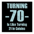 thumbnail image 1 of DistinctInk Custom Bumper Sticker - 3" x 3" Decorative Decal - Black Background - Turning 70 is Like Turning 21 in Celsius, 1 of 2