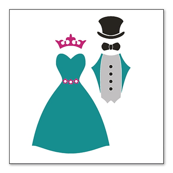 DistinctInk Custom Bumper Sticker - 3" x 3" Decorative Decal - White Background - Bride & Groom Wedding Attire