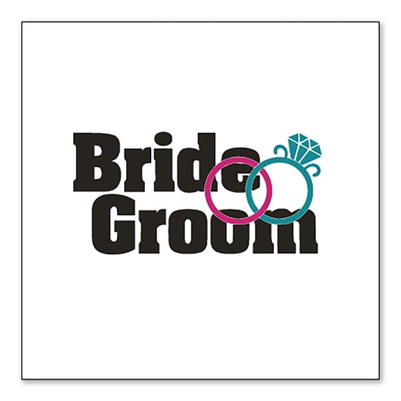 DistinctInk Custom Bumper Sticker - 3" x 3" Decorative Decal - White Background - Bride & Groom Wedding Rings