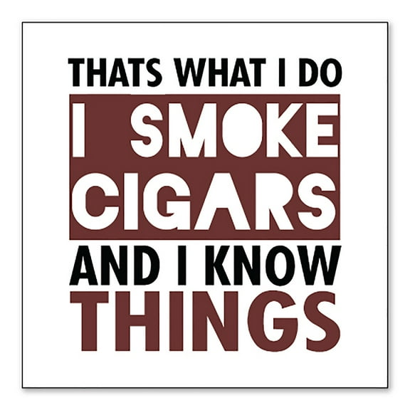 DistinctInk Custom Bumper Sticker - 3" x 3" Decorative Decal - White Background - I Smoke Cigars And I Know Things