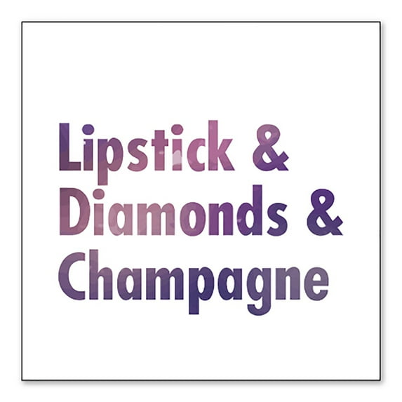DistinctInk Custom Bumper Sticker - 3" x 3" Decorative Decal - White Background - Lipstick & Diamonds & Champagne
