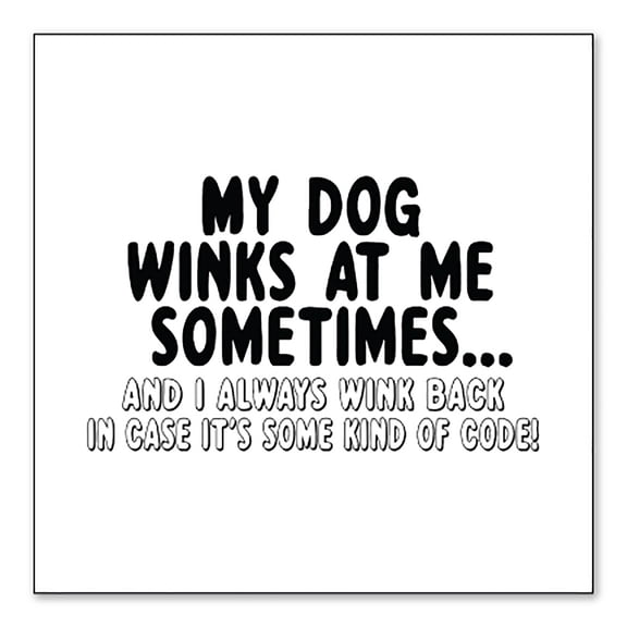 DistinctInk Custom Bumper Sticker - 3" x 3" Decorative Decal - White Background - My Dog Winks at Me Sometimes