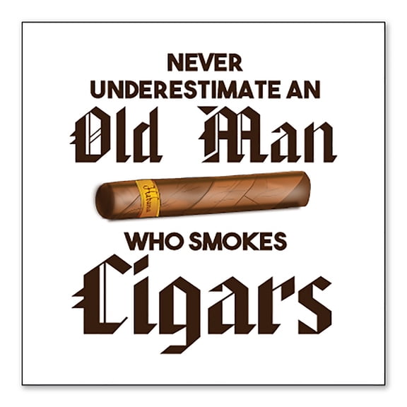 DistinctInk Custom Bumper Sticker - 3" x 3" Decorative Decal - White Background - Never Underestimate Old Man Who Smokes Cigars