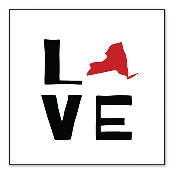 DistinctInk Custom Bumper Sticker - 3" x 3" Decorative Decal - White Background - New York - Love Red & Black