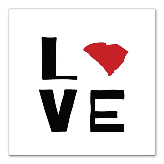 DistinctInk Custom Bumper Sticker - 3" x 3" Decorative Decal - White Background - South Carolina - Love Black & Red
