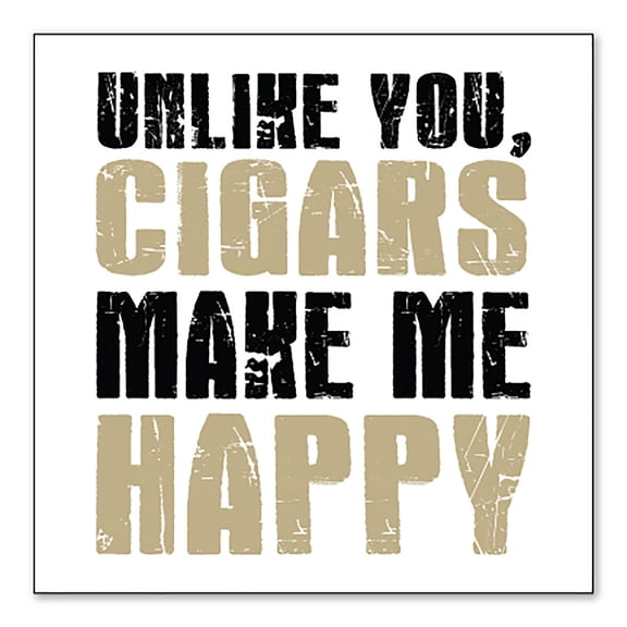 DistinctInk Custom Bumper Sticker - 3" x 3" Decorative Decal - White Background - Unlike You, Cigars Make Me Happy