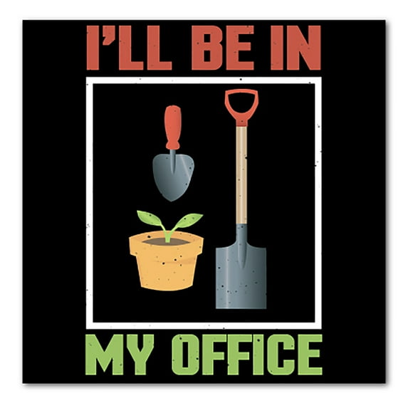 DistinctInk Custom Bumper Sticker - 4" x 4" Decorative Decal - Black Background - I'll be in My Office - Gardening
