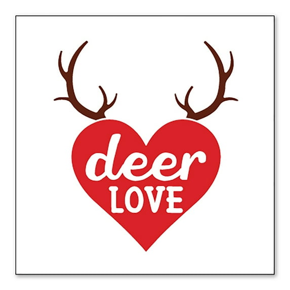DistinctInk Custom Bumper Sticker - 4" x 4" Decorative Decal - White Background - Deer Love - Red Antlers