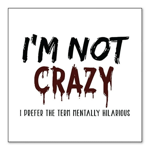 DistinctInk Custom Bumper Sticker - 4" x 4" Decorative Decal - White Background - I'm Not crazy I Prefer the Term Mentally Hilarious