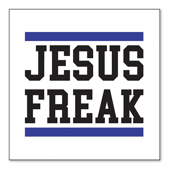 DistinctInk Custom Bumper Sticker - 4" x 4" Decorative Decal - White Background - Jesus Freak White Blue