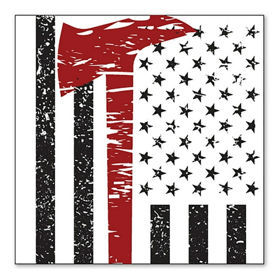 DistinctInk Custom Bumper Sticker - 4" x 4" Decorative Decal - White Background - Weathered Thin Red Line US Flag With Axe