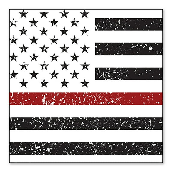 DistinctInk Custom Bumper Sticker - 4" x 4" Decorative Decal - White Background - Weathered Thin Red Line US Flag