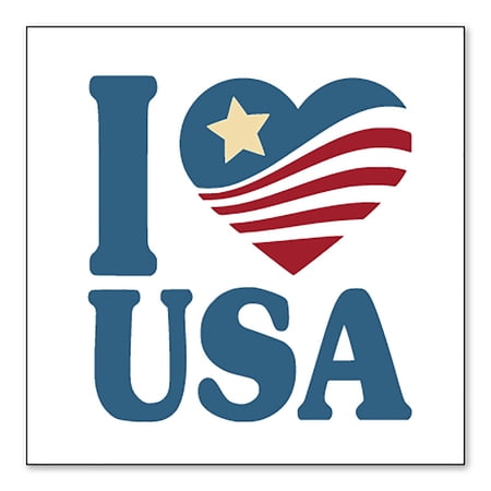 DistinctInk Custom Bumper Sticker - 6" x 6" Decorative Decal - White Background - I Love USA Flag
