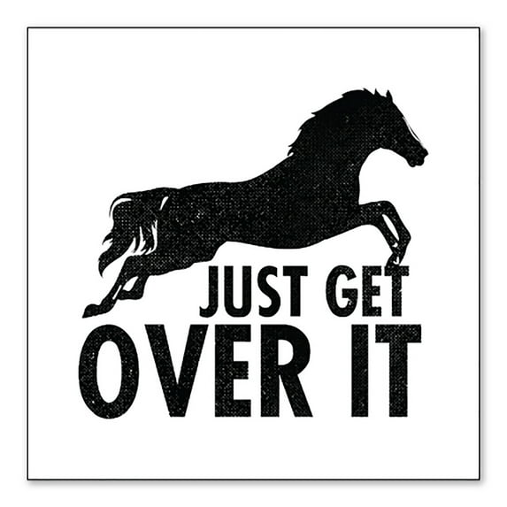 DistinctInk Custom Bumper Sticker - 6" x 6" Decorative Decal - White Background - Just Get Over It - Horse Jump