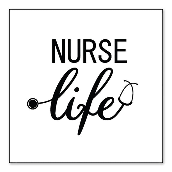 DistinctInk Custom Bumper Sticker - 6" x 6" Decorative Decal - White Background - Nurse Life Stethoscope Black