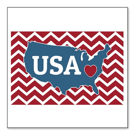 DistinctInk Custom Bumper Sticker - 6" x 6" Decorative Decal - White Background - USA Map Heart Chevron Flag