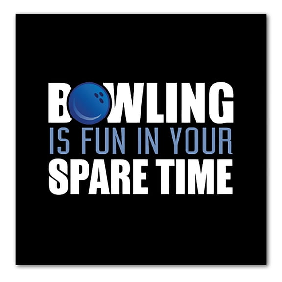DistinctInk Custom Bumper Sticker - 8" x 8" Decorative Decal - Black Background - Bowling is Fun In Your SPARE Time