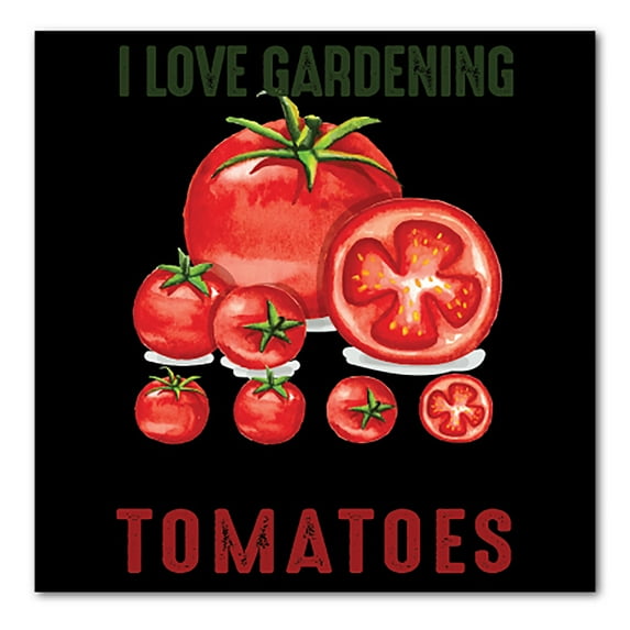 DistinctInk Custom Bumper Sticker - 8" x 8" Decorative Decal - Black Background - I Love Gardening from My Head Tomatoes