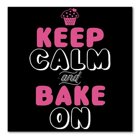 DistinctInk Custom Bumper Sticker - 8" x 8" Decorative Decal - Black Background - Keep Calm and Bake On