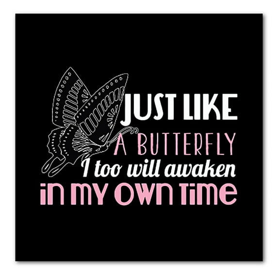 DistinctInk Custom Bumper Sticker - 8" x 8" Decorative Decal - Black Background - Like a Butterfly, Awaken in My Own Time
