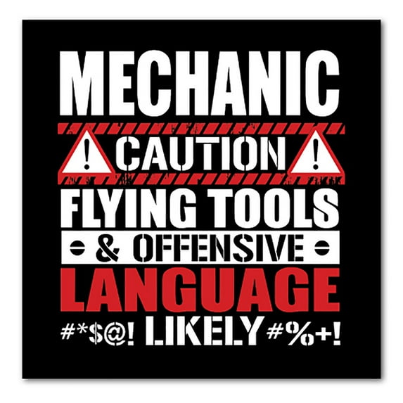 DistinctInk Custom Bumper Sticker - 8" x 8" Decorative Decal - Black Background - Mechanic Flying Tools & Offensive Language