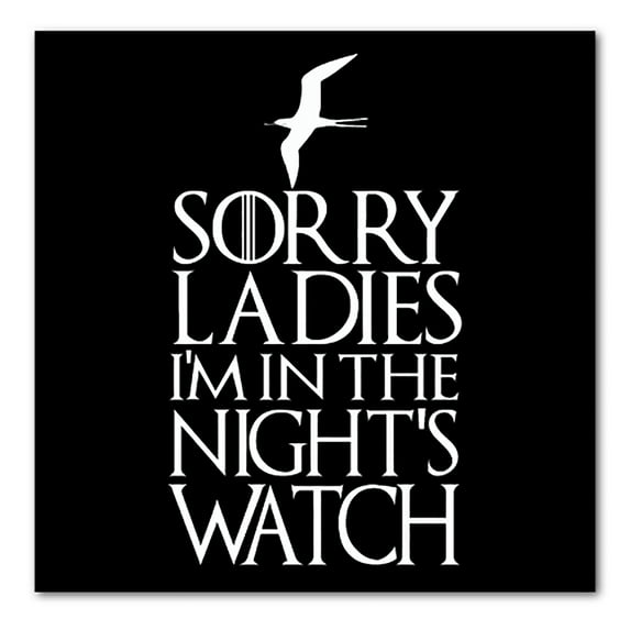 DistinctInk Custom Bumper Sticker - 8" x 8" Decorative Decal - Black Background - Sorry Ladies I'm In The Night's Watch
