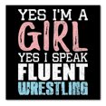 thumbnail image 1 of DistinctInk Custom Bumper Sticker - 8" x 8" Decorative Decal - Black Background - Yes I'm a Girl Yes I Speak Fluent Wrestling, 1 of 2