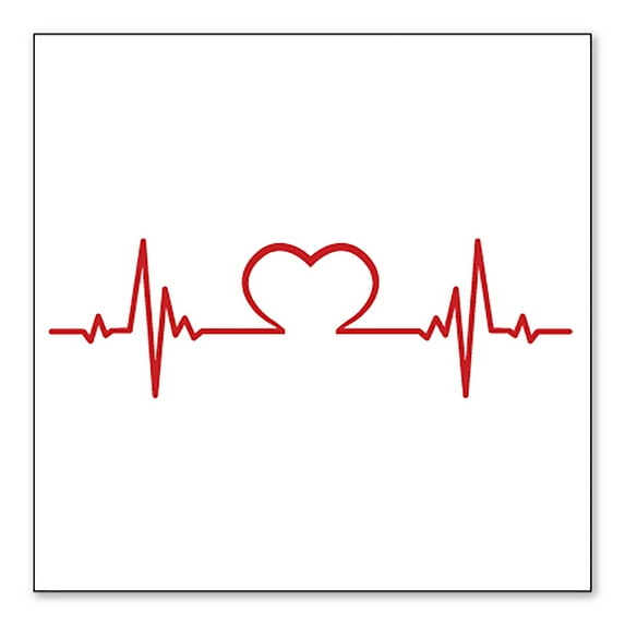 DistinctInk Custom Bumper Sticker - 8" x 8" Decorative Decal - White Background - Heart Pulse EKG Red Valentine
