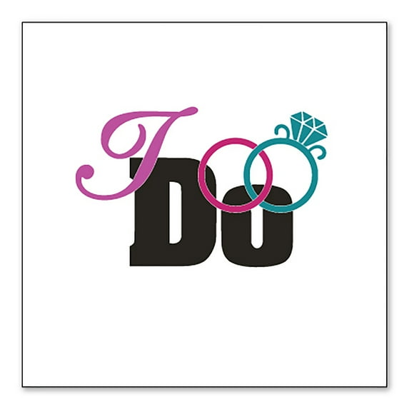 DistinctInk Custom Bumper Sticker - 8" x 8" Decorative Decal - White Background - I Do - Wedding Rings
