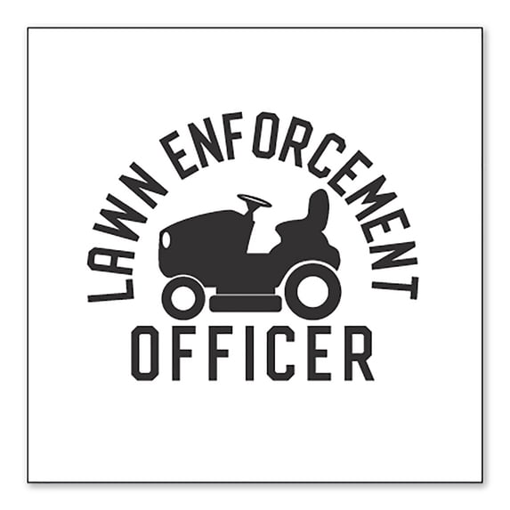 DistinctInk Custom Bumper Sticker - 8" x 8" Decorative Decal - White Background - Lawn Enforcement Officer, Lawnmower