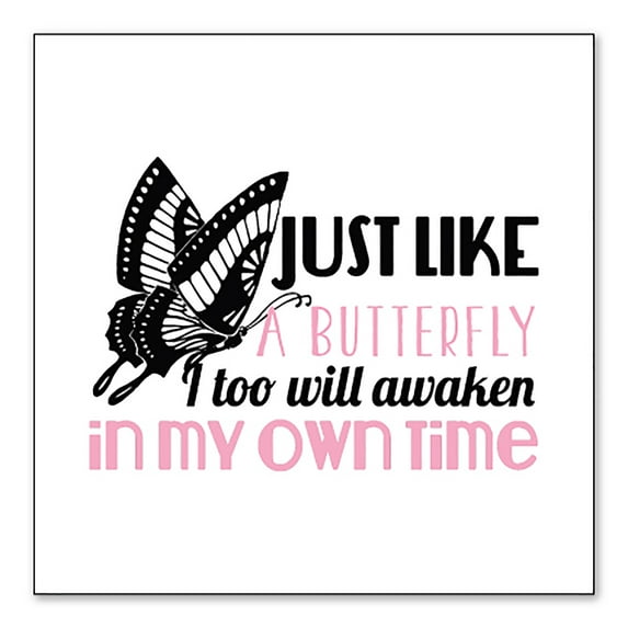 DistinctInk Custom Bumper Sticker - 8" x 8" Decorative Decal - White Background - Like a Butterfly, Awaken in My Own Time