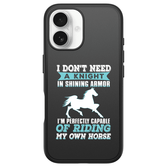 DistinctInk Custom OtterBox Symmetry for iPhone 16 - Custom Black Case - Don't Need Night - Perfectly Capable Horse