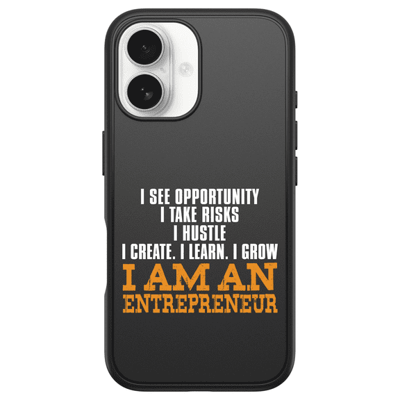 DistinctInk OtterBox Symmetry Custom Case for Apple iPhone 16 (6.1" Screen) - Entrepreneur Opportunity Risks Hustle - Tempered Glass Back